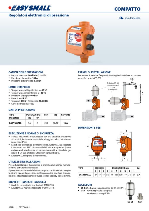 Easy Small 2M Electronic pump controller (with pressure gauge) PEDROLLO - Image 2